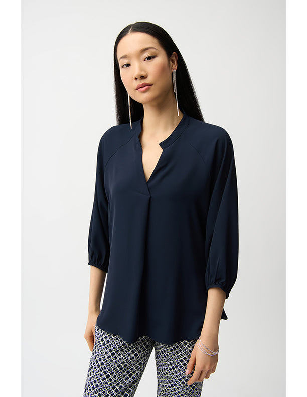 Joseph Ribkoff Woven Twill Boxy Top With Mandarin Collar