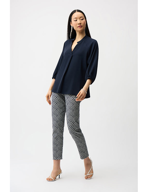 Joseph Ribkoff Woven Twill Boxy Top With Mandarin Collar