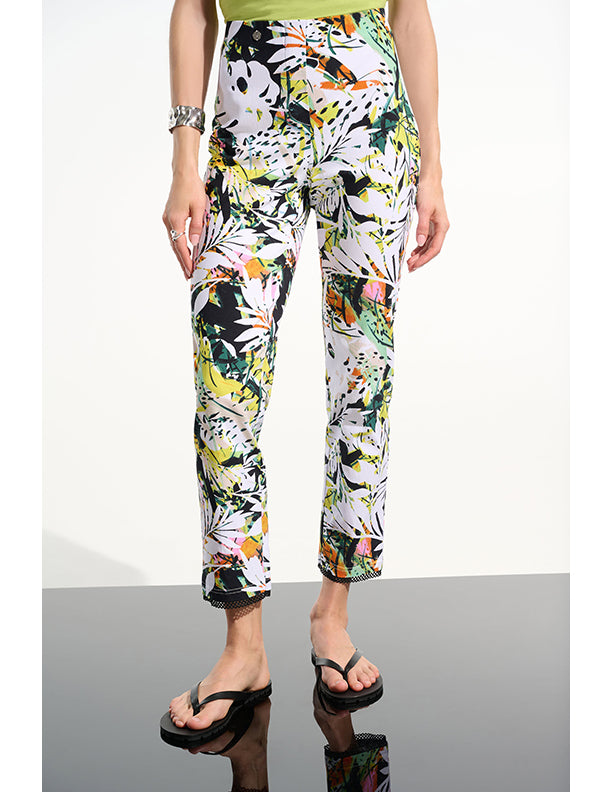 Joseph Ribkoff Millennium Tropical Print Pull-On Pants With Mesh Detail