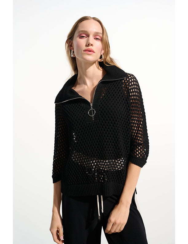 Joseph Ribkoff Vicscose Blend Boxy Sweater Knit With Zipped Neckline