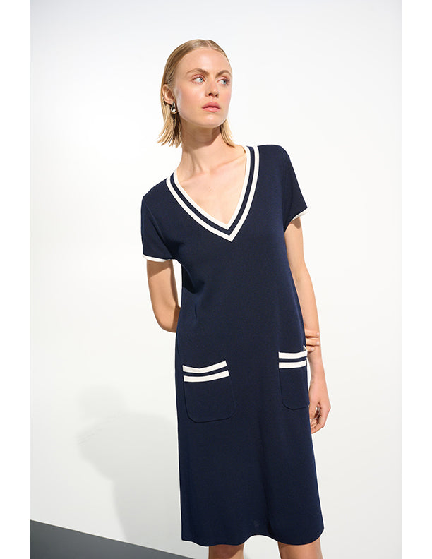 Joseph Ribkoff Viscose Knit A-Line Dress With Rib Trim