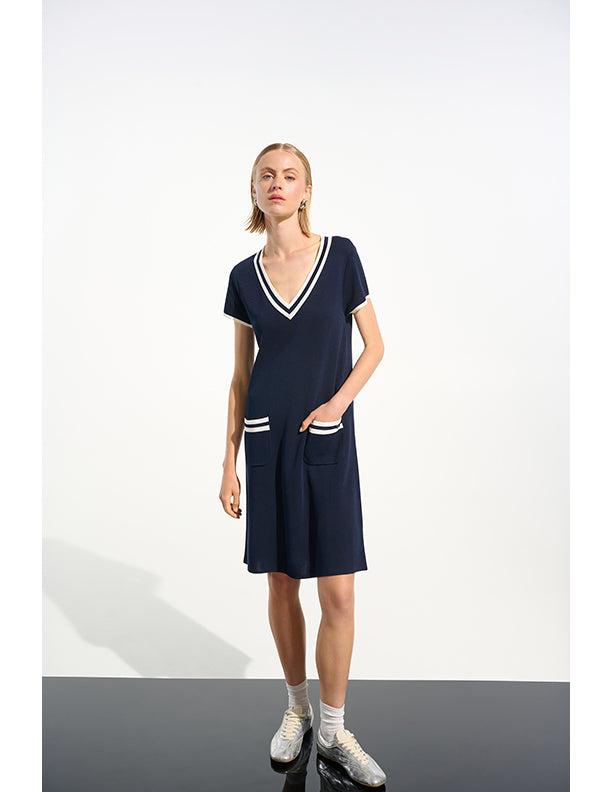 Joseph Ribkoff Viscose Knit A-Line Dress With Rib Trim