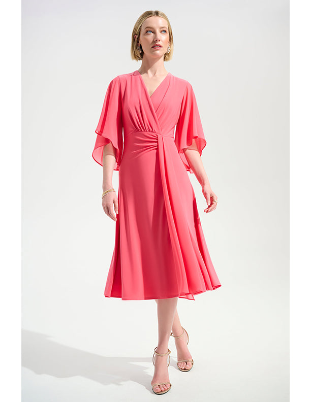 Joseph Ribkoff Signature | Silky Knit Fit and Flare Dress With Chiffon Draped Sash