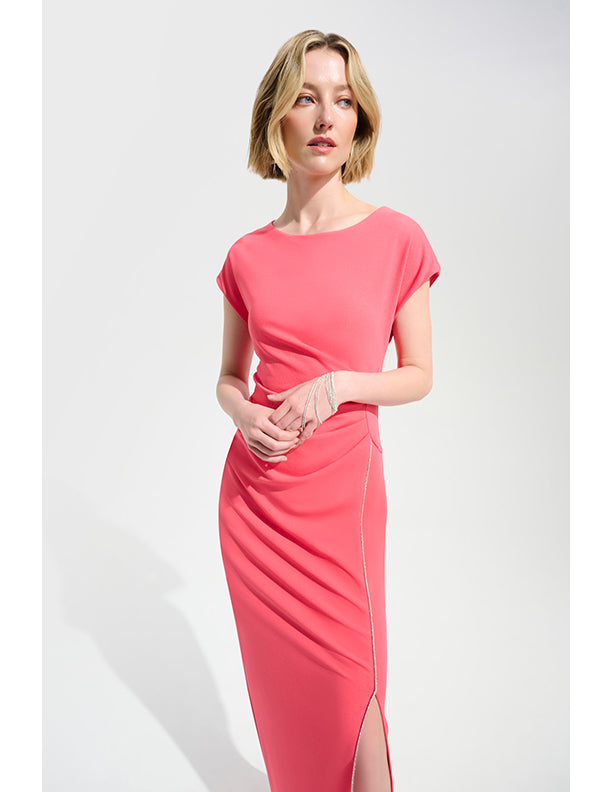 Joseph Ribkoff Signature | Scuba Crepe Sheath Gown With Rhinestones Piping