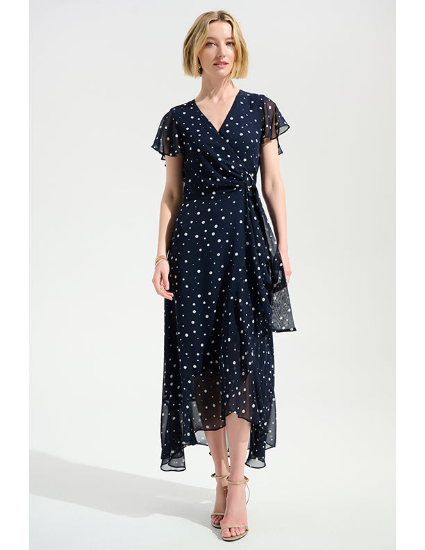 Joseph Ribkoff Signature | Chiffon Print Wrap Dress With Ruffle Detail