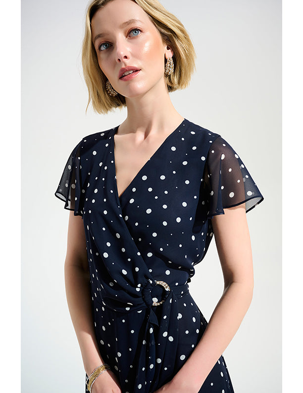 Joseph Ribkoff Signature | Chiffon Print Wrap Dress With Ruffle Detail