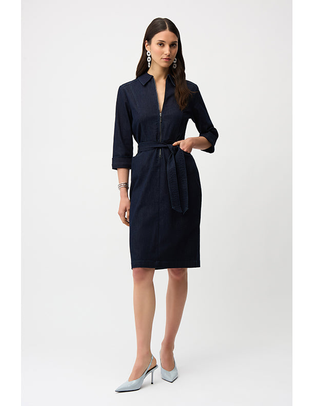 Joseph Ribkoff Denim Dress With Half Zip and Belt
