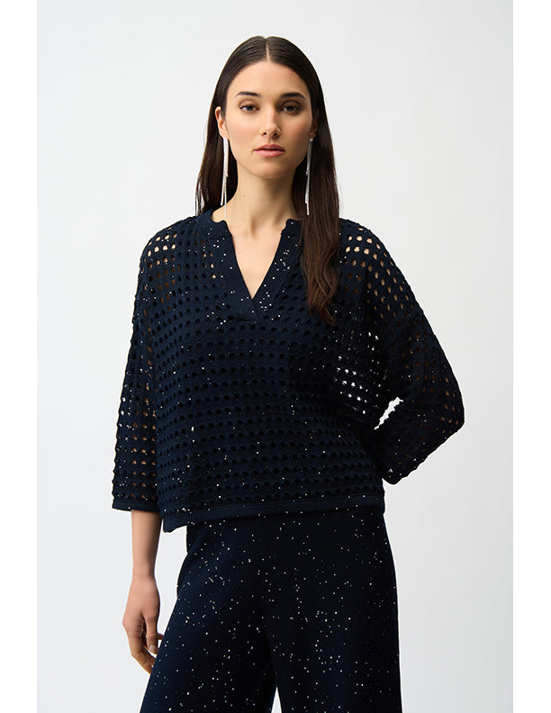 Joseph Ribkoff Cotton Blend Open Stitch Boxy Sweater