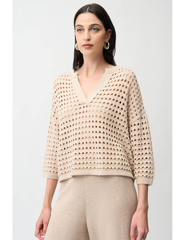 Joseph Ribkoff Cotton Blend Open Stitch Boxy Sweater