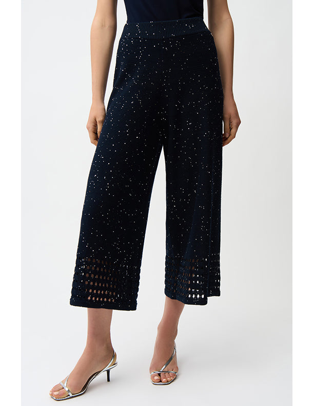 Joseph Ribkoff Sequins Yarn Culotte Pants With Open Stitch Border