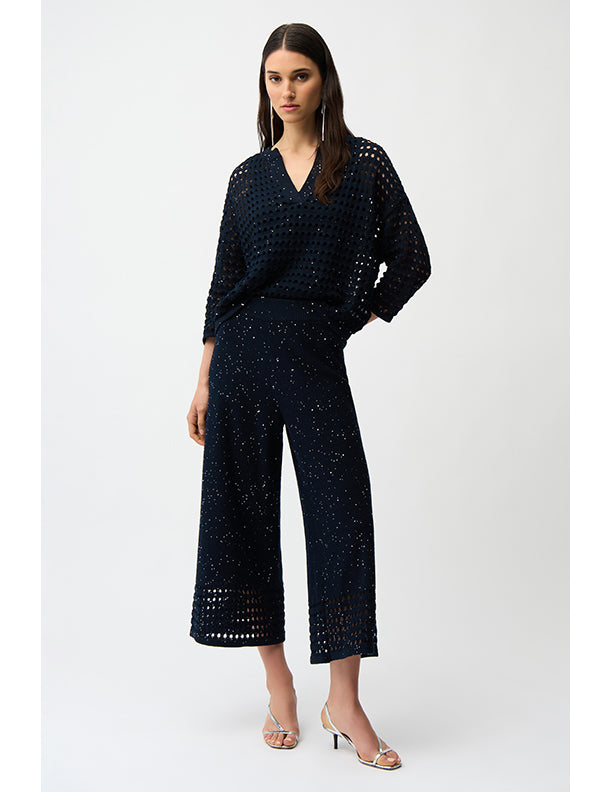 Joseph Ribkoff Sequins Yarn Culotte Pants With Open Stitch Border