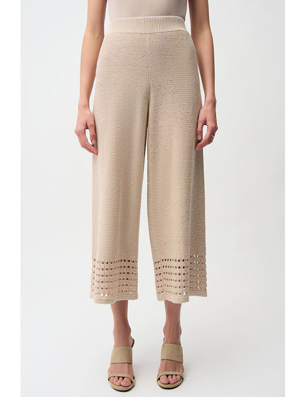 Joseph Ribkoff Sequins Yarn Culotte Pants With Open Stitch Border