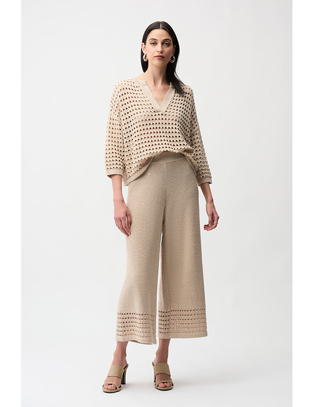 Joseph Ribkoff Sequins Yarn Culotte Pants With Open Stitch Border