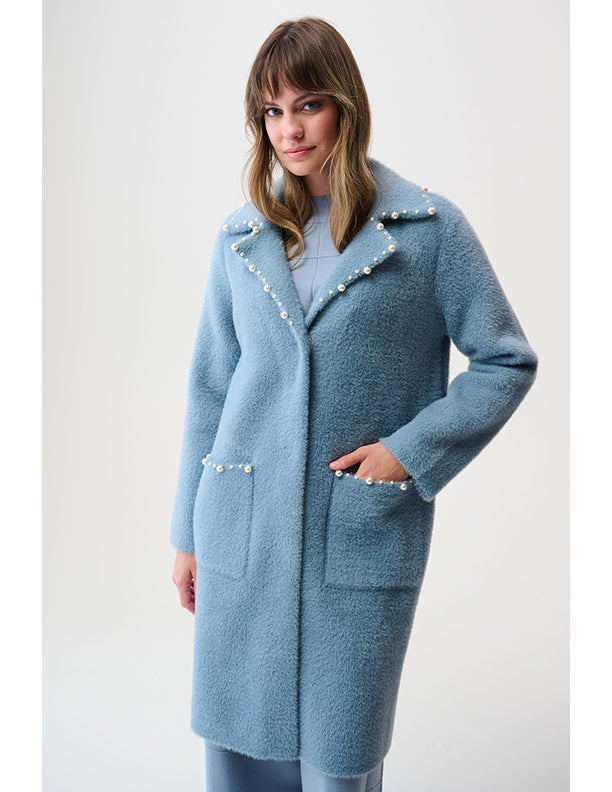 Joseph Ribkoff Feather Yarn Sweater Coat with Pearl Trim