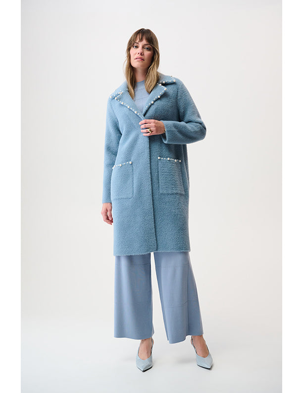 Joseph Ribkoff Feather Yarn Sweater Coat with Pearl Trim