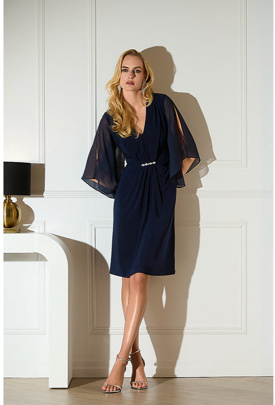 Joseph Ribkoff Elegant Knee-length Dress Style 253728 Blue - Size 10 Joseph Ribkoff Elegant Knee-length Dress Style 253728 Blue - Size 10
