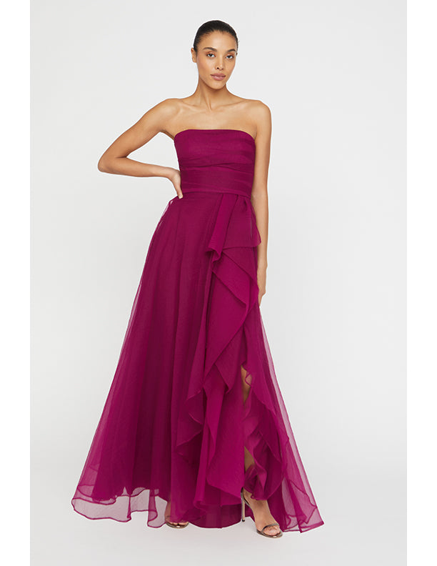 Theia Couture Teresa Strapless Draped Gown