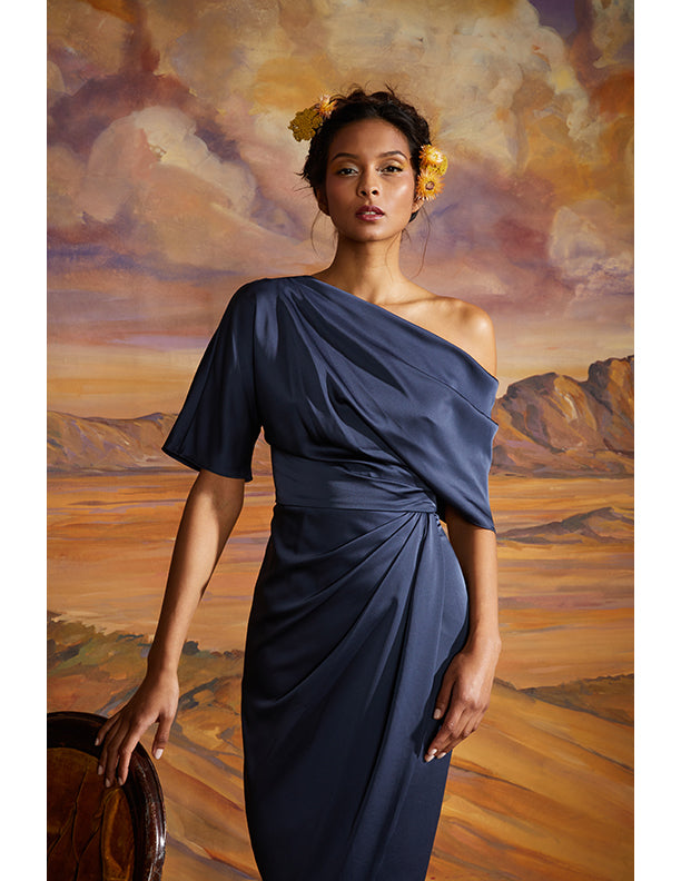 Theia Couture Rayna One Shoulder Draped Gown